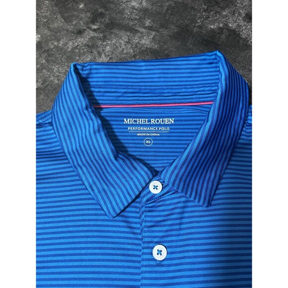 Michael Rouen Sz. XL Blue Striped Stretch Performance Polo Golf Outdoor Athletic - Picture 4 of 7